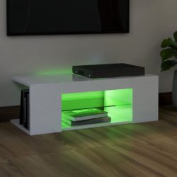 TV-benk med LED-lys høyglans hvit 90x39x30 cm