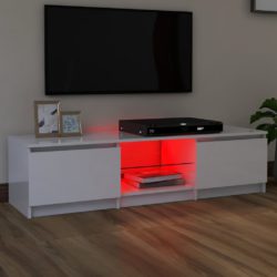 TV-benk med LED-lys høyglans hvit 140x40x35,5 cm