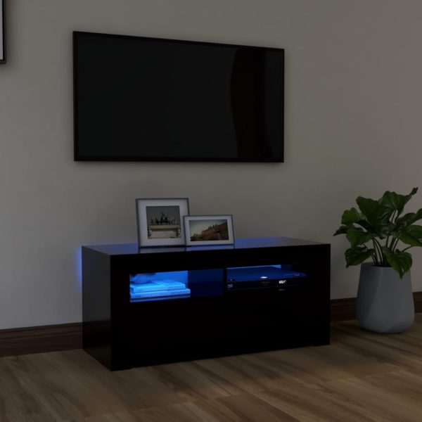 vidaXL TV-benk med LED-lys svart 90x35x40 cm