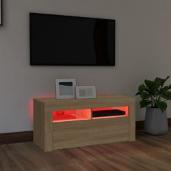 TV-benk med LED-lys sonoma eik 90x35x40 cm