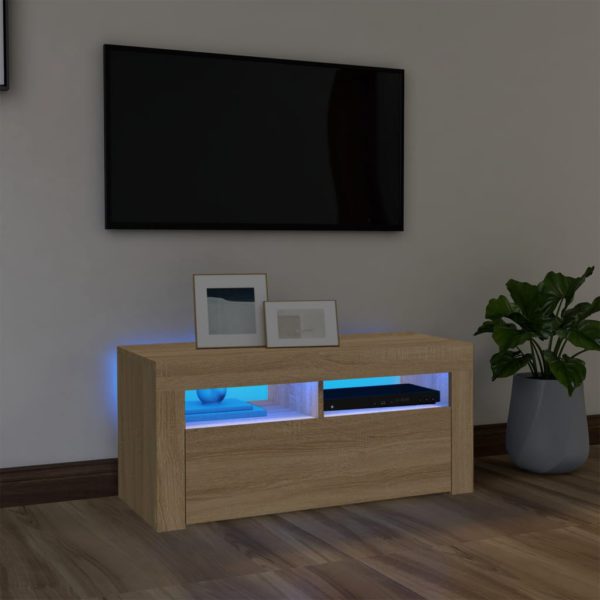 vidaXL TV-benk med LED-lys sonoma eik 90x35x40 cm