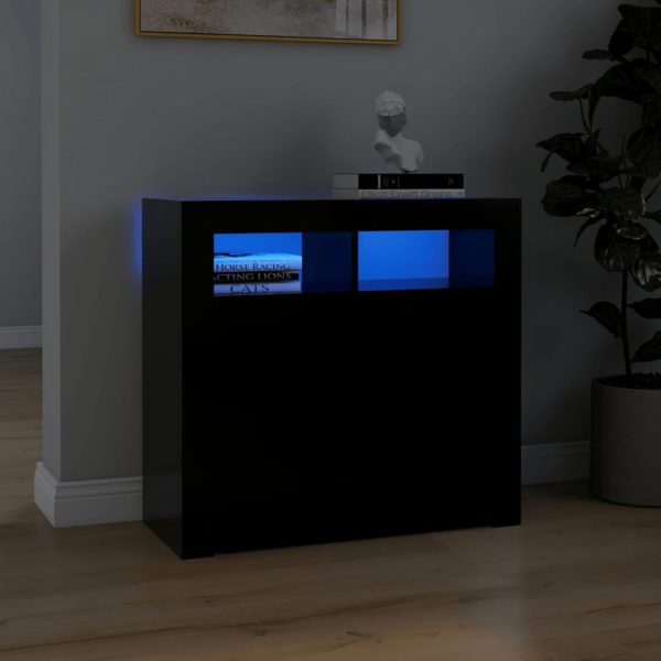 vidaXL Skjenk med LED-lys svart 80x35x75 cm