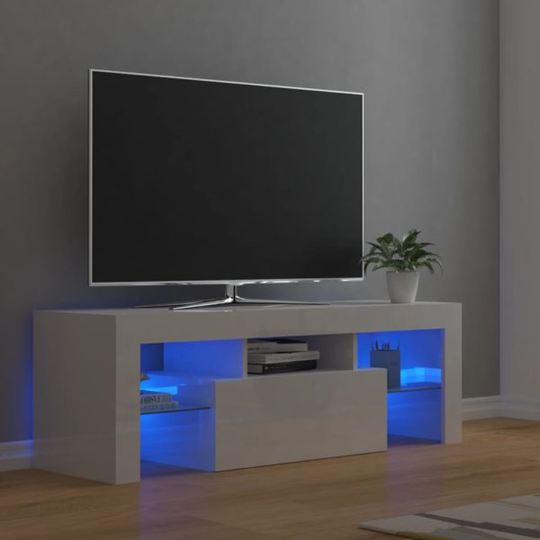 TV-benk med LED-lys høyglans hvit 120x35x40 cm