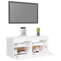 TV-benk med LED-lys hvit 90x35x40 cm