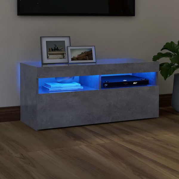 TV-benk med LED-lys betonggrå 90x35x40 cm