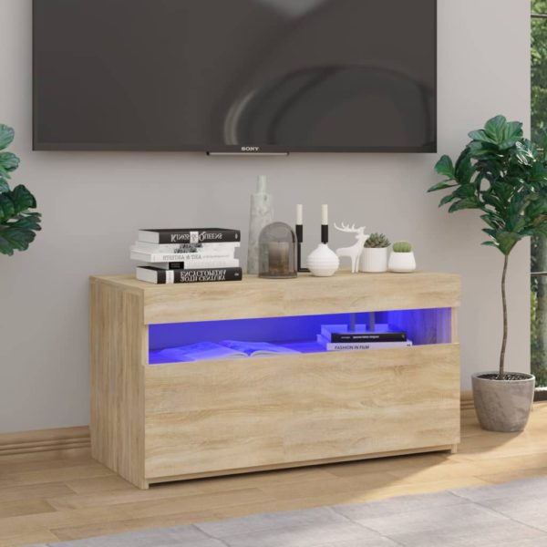 vidaXL TV-benk med LED-lys sonoma eik 75x35x40 cm