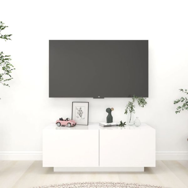 TV-benk høyglans hvit 100x35x40 cm sponplate