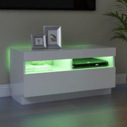 TV-benk med LED-lys høyglans hvit 80x35x40 cm