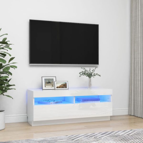 vidaXL TV-benk med LED-lys høyglans hvit 100x35x40 cm