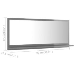 vidaXL Baderomsspeil høyglans grå 90×10,5×37 cm sponplate