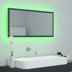LED-badespeil høyglans grå 90×8,5×37 cm akryl