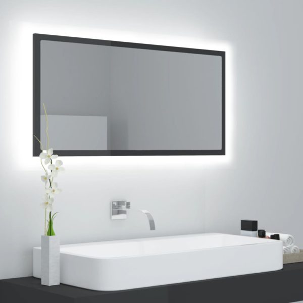 LED-badespeil høyglans grå 90×8,5×37 cm akryl