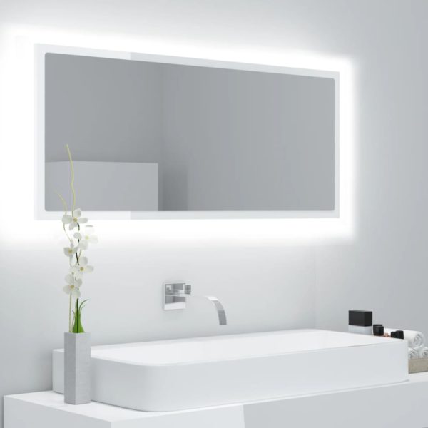 LED-badespeil høyglans hvit 100×8,5×37 cm akryl