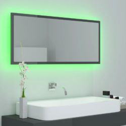 LED-badespeil høyglans grå 100×8,5×37 cm akryl