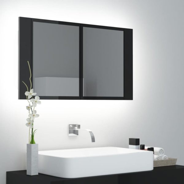 LED-speilskap til baderom høyglans svart 80x12x45 cm akryl