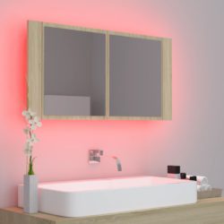LED-speilskap til baderom sonoma eik 90x12x45 cm akryl