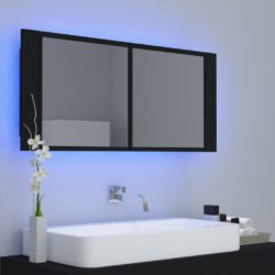 LED-speilskap til baderom svart 100x12x45 cm akryl