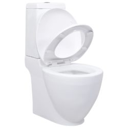WC keramisk toalett bad rundt vannføring på bunnen hvit