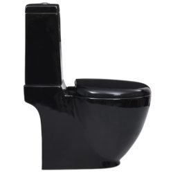 WC keramisk toalett bad rundt vannavløp på bunnen svart
