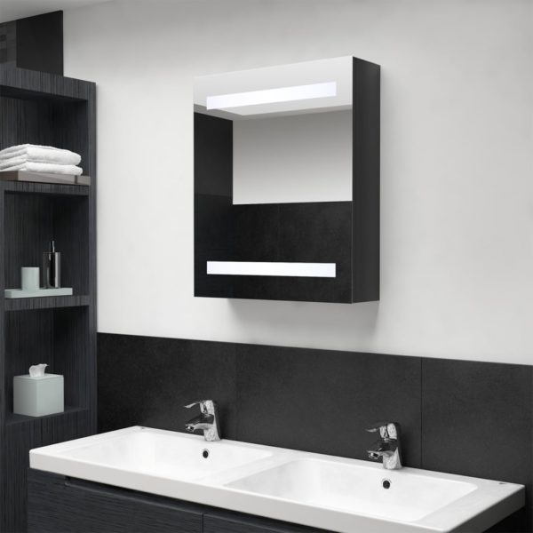 vidaXL LED-speilskap til bad blank svart 50x14x60 cm