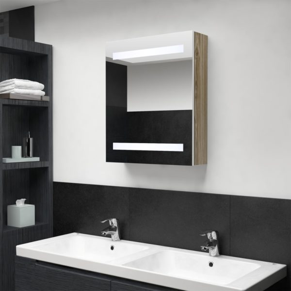 vidaXL LED-speilskap til bad hvit og eik 50x14x60 cm