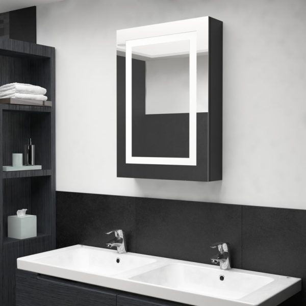 LED-speilskap til bad blank svart 50x13x70 cm