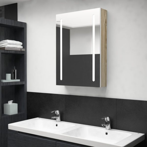 vidaXL LED-speilskap til bad hvit og eik 50x13x70 cm