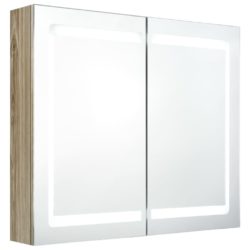 LED-speilskap til bad eik 80x12x68 cm
