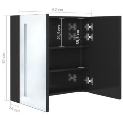 LED-speilskap til bad blank svart 62x14x60 cm
