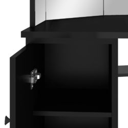 Hjørnemontert sminkebord med LED svart 111x54x141,5 cm