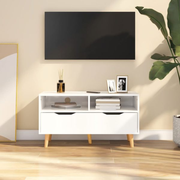 vidaXL TV-benk høyglans hvit 90x40x48,5 cm konstruert tre