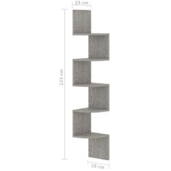 Veggmontert hjørnehylle betonggrå 19x19x123 cm konstruert tre