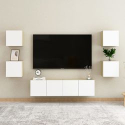 Vegghengte TV-benker 4 stk hvit og sonoma eik 30,5x30x30 cm