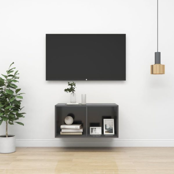 Vegghengt TV-benk grå 37x37x72 cm sponplate