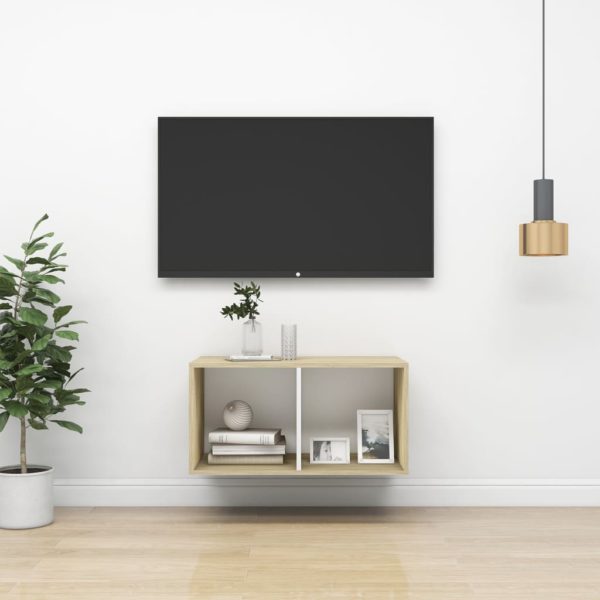 vidaXL Vegghengt TV-benk sonoma eik og hvit 37x37x72 cm sponplate