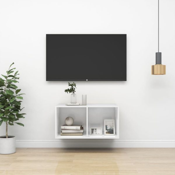 vidaXL Vegghengt TV-benk høyglans hvit 37x37x72 cm sponplate