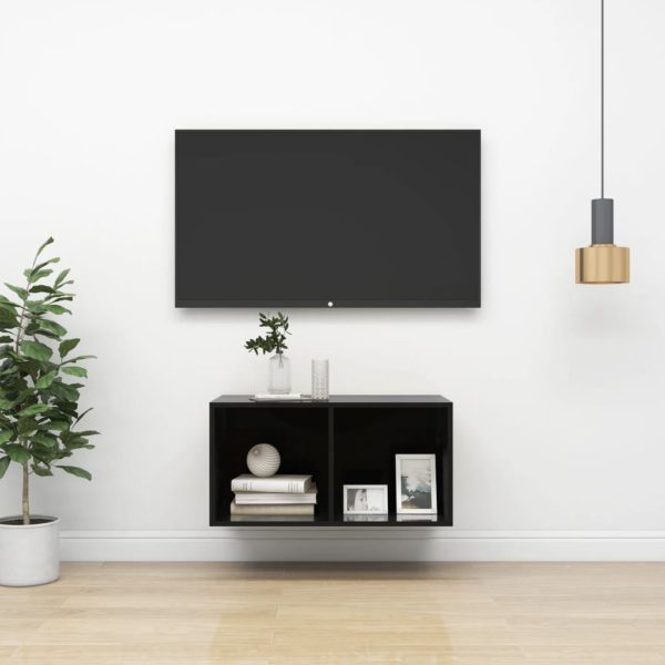 Vegghengt TV-benk høyglans svart 37x37x72 cm sponplate