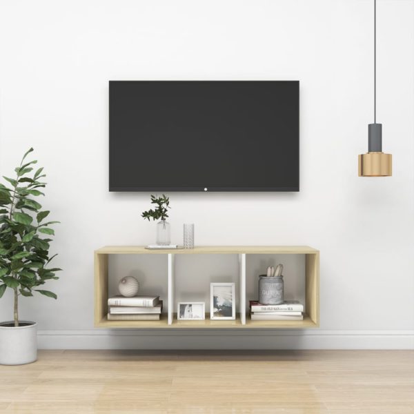vidaXL Vegghengt TV-benk sonoma eik og hvit 37x37x107 cm sponplate