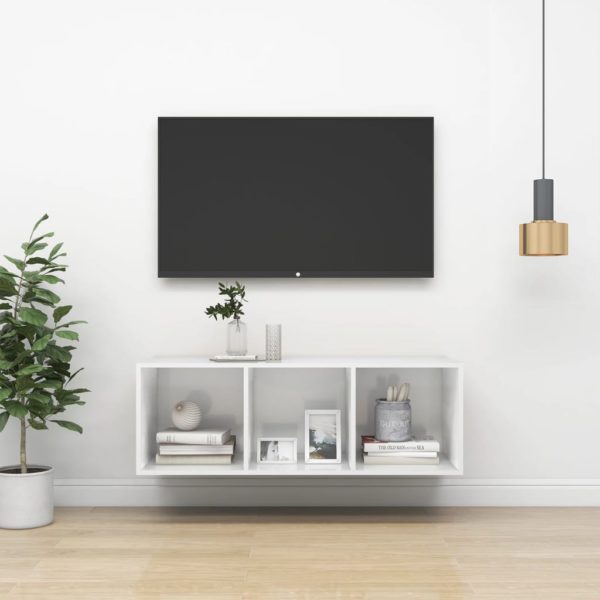 Vegghengt TV-benk høyglans hvit 37x37x107 cm sponplate