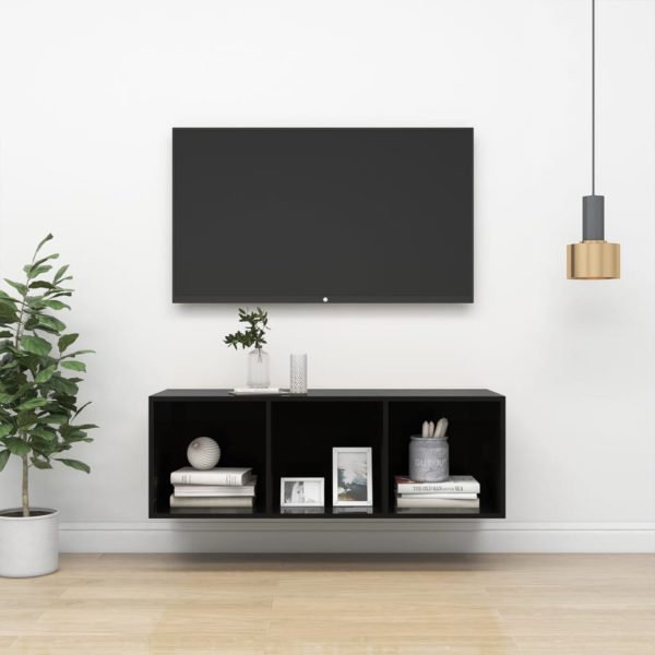 vidaXL Vegghengt TV-benk høyglans svart 37x37x107 cm sponplate