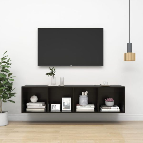 vidaXL Vegghengt TV-benk høyglans svart 37x37x142,5 cm sponplate