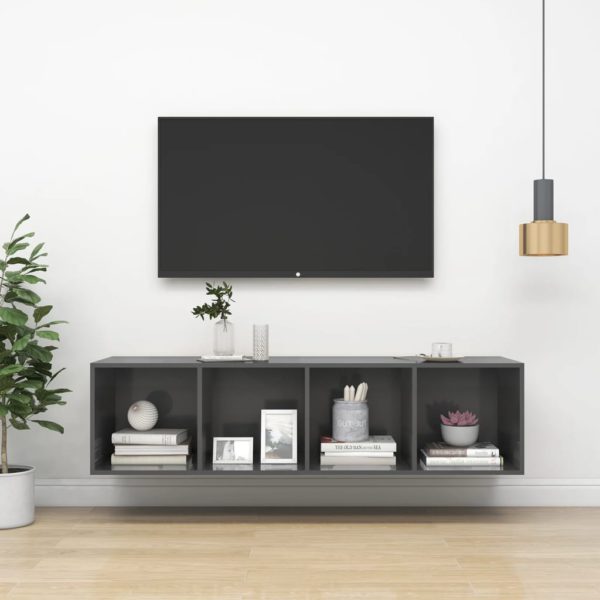 vidaXL Vegghengt TV-benk høyglans grå 37x37x142,5 cm sponplate