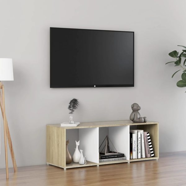 vidaXL TV-benk hvit og sonoma eik 107x35x37 cm sponplate