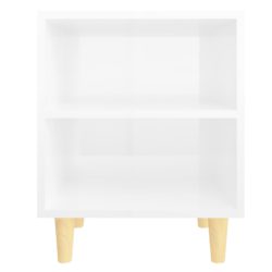 Nattbord med ben i heltre 2 stk høyglans hvit 40x30x50 cm