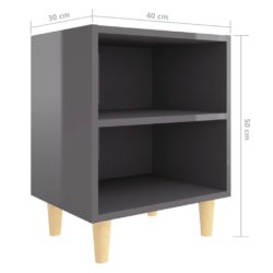 Nattbord med ben i heltre høyglans grå 40x30x50 cm