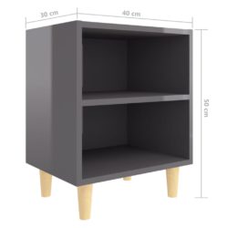 Nattbord med ben i heltre 2 stk høyglans grå 40x30x50 cm