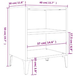 Nattbord med metallben høyglans hvit 40x30x50 cm