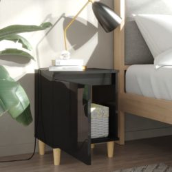 Nattbord med ben i heltre 2 stk høyglans svart 40x30x50 cm