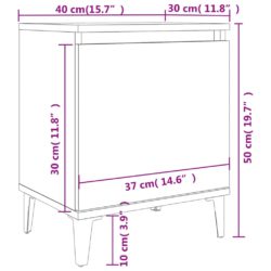 Nattbord med metallben 2 stk hvit 40x30x50 cm