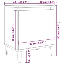 Nattbord med metallben 2 stk sonoma eik og hvit 40x30x50 cm